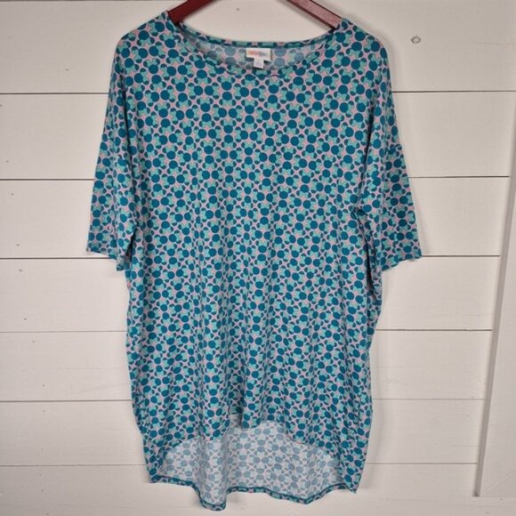 Disney LulaRoe Irma Womens L Minnie Print Blue & Pink Short Sleeve High-Low Hem - Picture 1 of 6